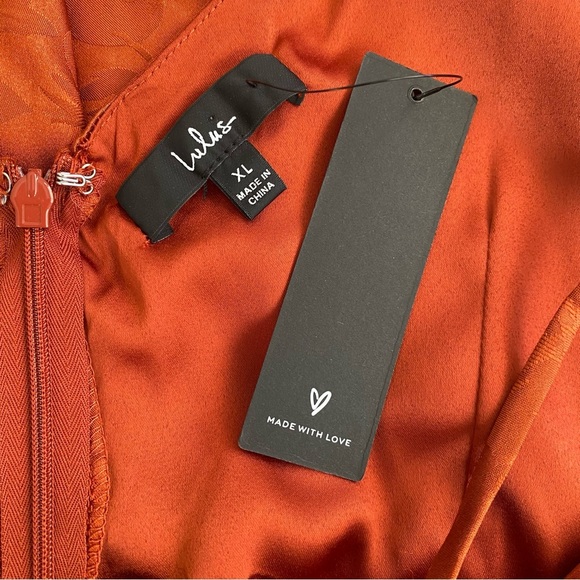 Lulus Simply Dreamy Rust Satin Floral Jacquard Maxi Dress Size XL - Picture 6 of 9